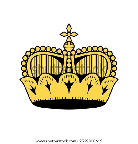 Illustration of a crown. Symbol of power, king or VIP status. Attribute of privilege or bonus. Symbol of the Principality of Liechtenstein.