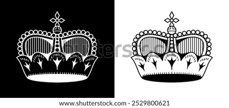 Illustration of a crown. Symbol of power, king or VIP status. Attribute of privilege or bonus. Symbol of the Principality of Liechtenstein.