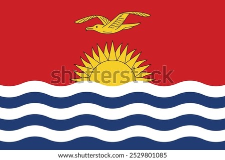 Flag of Kiribati. Red and blue flag with sun, waves and frigate. National symbol of the Republic of Kiribati.