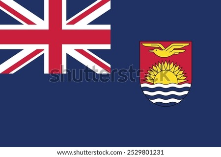 Old Flag of Kiribati. Blue flag with sun, waves and frigate. National symbol of the Republic of Kiribati.