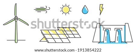 Sustainable energy sources editable Icon Vector Set colored