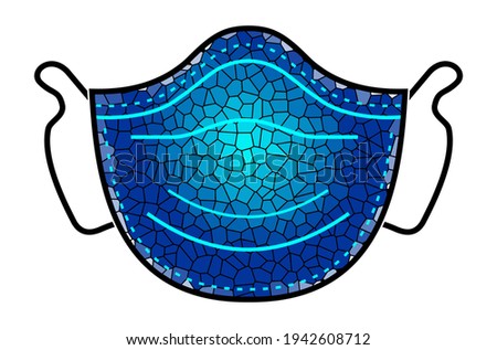 Blue Face mask Corono virus. Stined Glass pattern mask protective against Coronovirus, Covid-19, Face protective masks design, Healthcare medical surgical Flat layout pattern