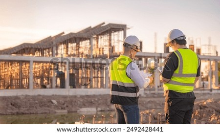 Similar – Image, Stock Photo A construction site is secured by green plastic barrier beacons / lane narrowing / construction fence