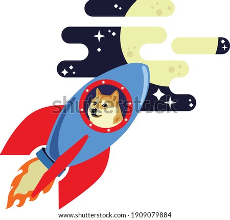 Dogecoin Dog Riding Rocket To Moon