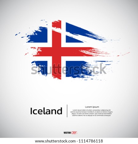 Flag of Iceland with brush stroke, grunge style background vector.