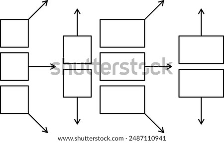 Set of square and rectangular frames with thin arrows (black lines, white paint)