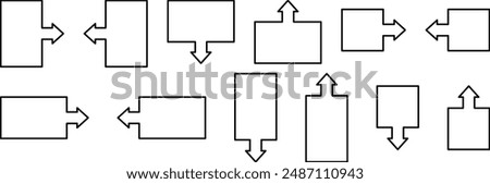 Set of square frames with arrows (black lines, white paint)