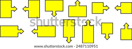 Set of square frames with arrows (black lines, yellow fill)