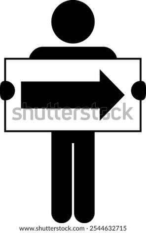 Silhouette of a person holding a sign with an arrow pointing right