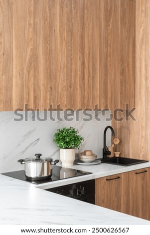 Tiled stove next to a wooden bench