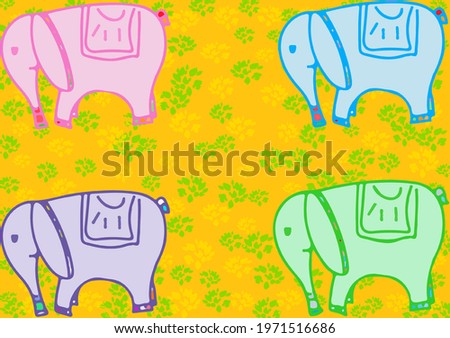 funny colorful elephants with a cape walk on a blooming lawn, pink elephant, blue elephant, purple elephant, green elephant, colorful elephants, trunk elephants, lawn elephants