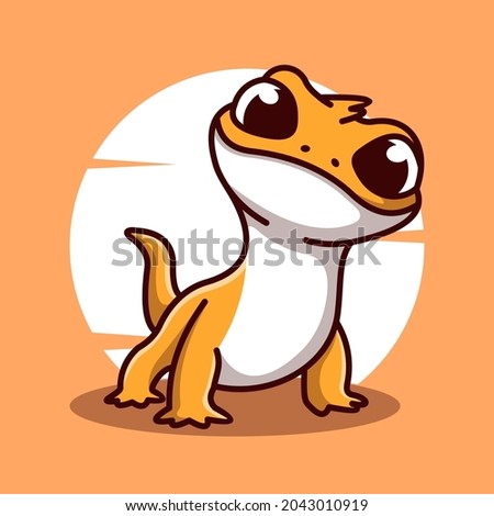 cute yellow lizard cartoon mascot illustration vector icon