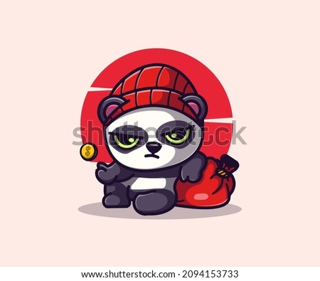 robber panda mascot illustration, icon vector icon logo, flat cartoon style.