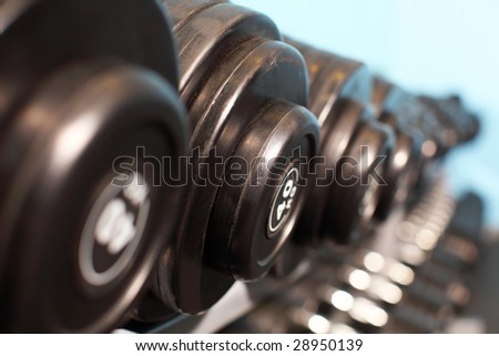 Rack with weights in gym