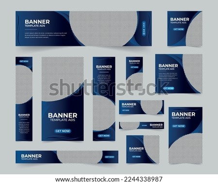 Editable modern business web banners set of standard size. Business ad banner cover header background for website design, Social media cover ads banner template.