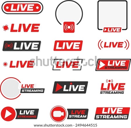 Live streaming set. buttons and symbols. Set of online stream icons. Live stream logo. Social media. Vector illustration.