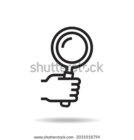 hand holding magnifying glass icon in black outline style. with the research concept. suitable for learning and business graphic assets, web design, banners, etc. Vector EPS 10.