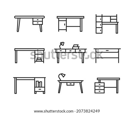 study desk set icon. high quality icons suitable for furniture business, internet, web design graphic assets, apps, drawing and coloring books, print media, etc. EPS 10 vector line icon.