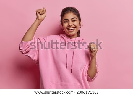 Similar – Image, Stock Photo Glad lady against pink background