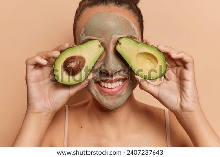 Image, Stock Photo Unrecognizable shirtless female standing on sandy coastline