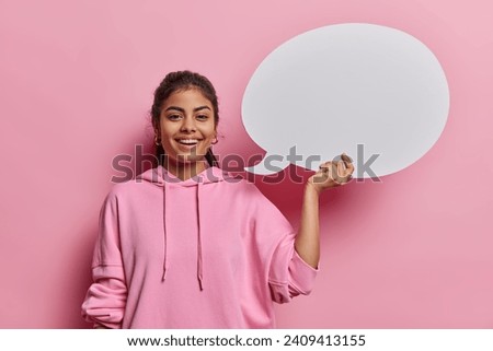 Similar – Image, Stock Photo Glad lady against pink background