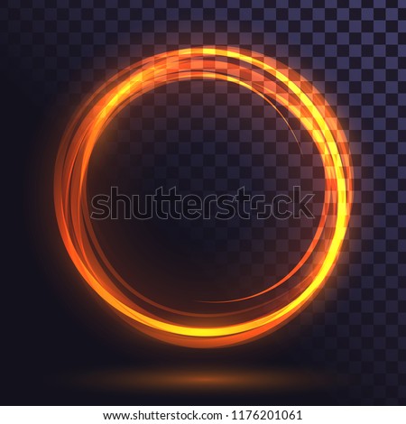 Ring of yellow flame, fiery, round frame of orange fire, glowing neon circle