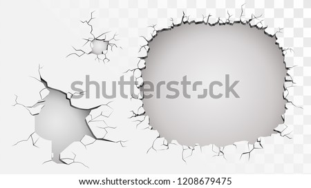 Set of ruined wall on a transparent background, holes and cracks in a wall Foto d'archivio © 