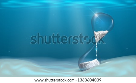 Vector background with sea bottom and hourglass. Under water. Concept: time, life, ecology