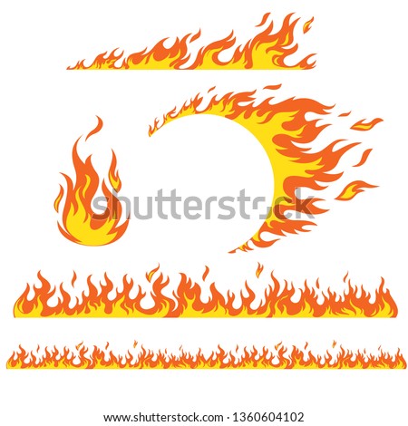 Set of flame elements on a white background, fire. Horizontal pattern of fire, fire around the wheel. Stock foto © 