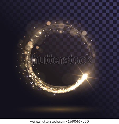 A golden flash flies in a circle in a luminous ring, shiny rotation effect with sparks