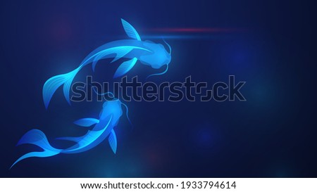 Two blue glowing koi fish on a dark background
