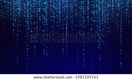 Dark background with blue glowing sparkling hanging lines