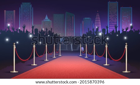 The red carpet leads to the car and the crowd of fans
