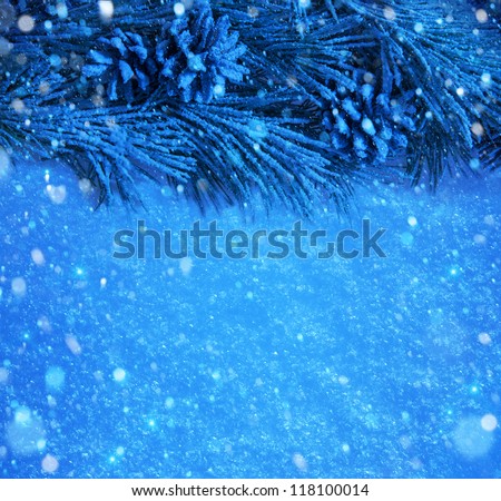 Christmas tree branches covered with snow
