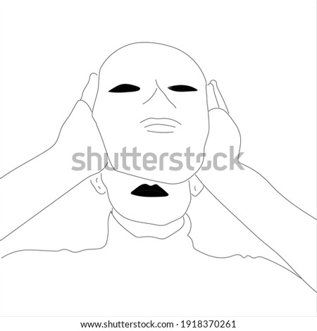 woman taking off her mask sketch vector EPS