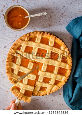 Tart with apricot jam for the weekend breakfast Stok fotoğraf © 