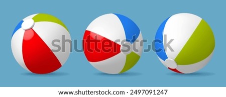 Beach ball. Inflatable swimming pool ball set realistic vector illustration