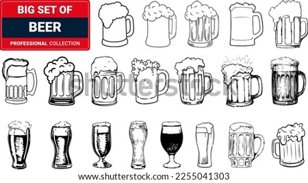 Beer vector icons set - bottle, glass, pint. 3D Illustration