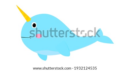 Narwhal whale kawaii cute  blue illustration
