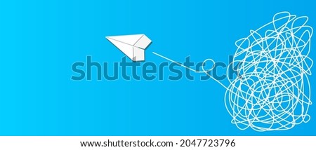 Problem and solution for business creative concept. White origami paper plane on blue background. Way to go through the confusing situation. Solve the difficulties.