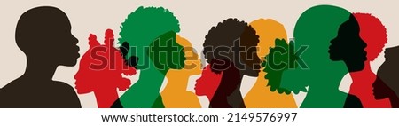 Silhouette face head in profile ethnic group of black African and African American men and women. Identity concept - racial equality and justice. Racism, discrimination. Juneteenth emancipation. Foto stock © 