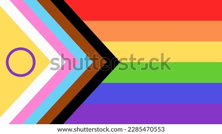New LGBTQ Pride Flag Vector. New Updated Intersex Inclusive Progress Pride Flag. Banner Flag for LGBT, LGBTQ or LGBTQIA+ Pride.