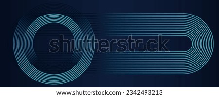 Futuristic technology concept with shiny geometric stripes lines. Modern abstract background with circles and glowing blue rounded rectangle lines isolated on on dark blue background. Vector