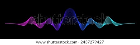 Abstract wave lines dynamic flowing neural network purple blue light Isolated on black background. Vector design element for technology, science, music modern concept.