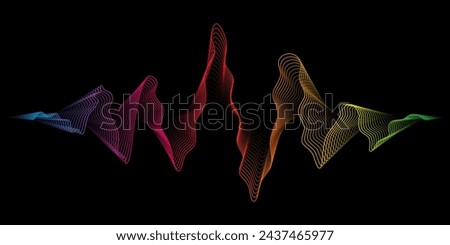 Abstract background waves dynamic rainbow light flow isolated on black background. Vector design element for technology, modern science banner. Music equalizer or or soundwave concept.