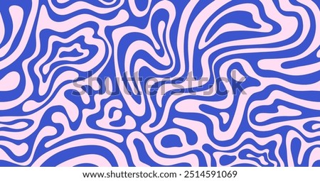 Abstract background pattern with colorful waves. Psychedelic groovy trippy y2k retro seamless pattern in blue and pink colors. Wavy and swirled brush strokes liquid background for packaging design
