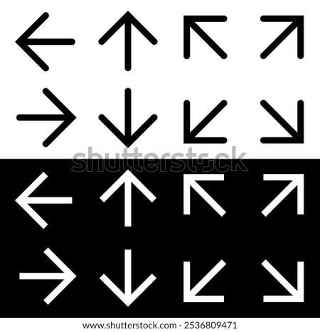 Arrow icon vector. Up, down, left, right arrow wayfinding icon. Bold arrow navigation sign in trendy flat style isolated on white and black background. editable stroke.