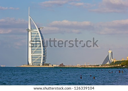 DUBAI, UAE-NOVEMBER 17: A general view of the world\'s first seven stars luxury hotel Burj Al Arab \