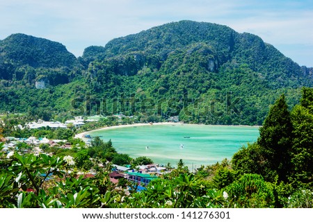 View of the island  Phi Phi Don  from the viewing point,  South of Thailand.
