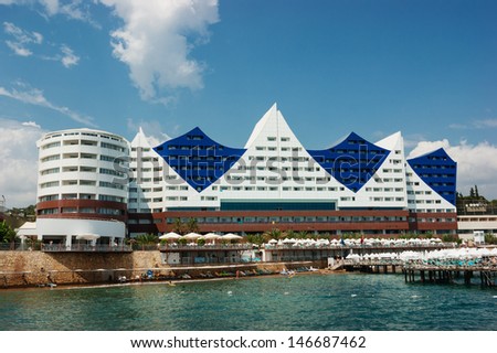 ALANYA, TURKEY - JULY 18: A general view of the hotel Vikingen Quality Resort. Hotel has 450 rooms and 13,000 square meters area on July 18, 2013 in Alanya, Turkey
